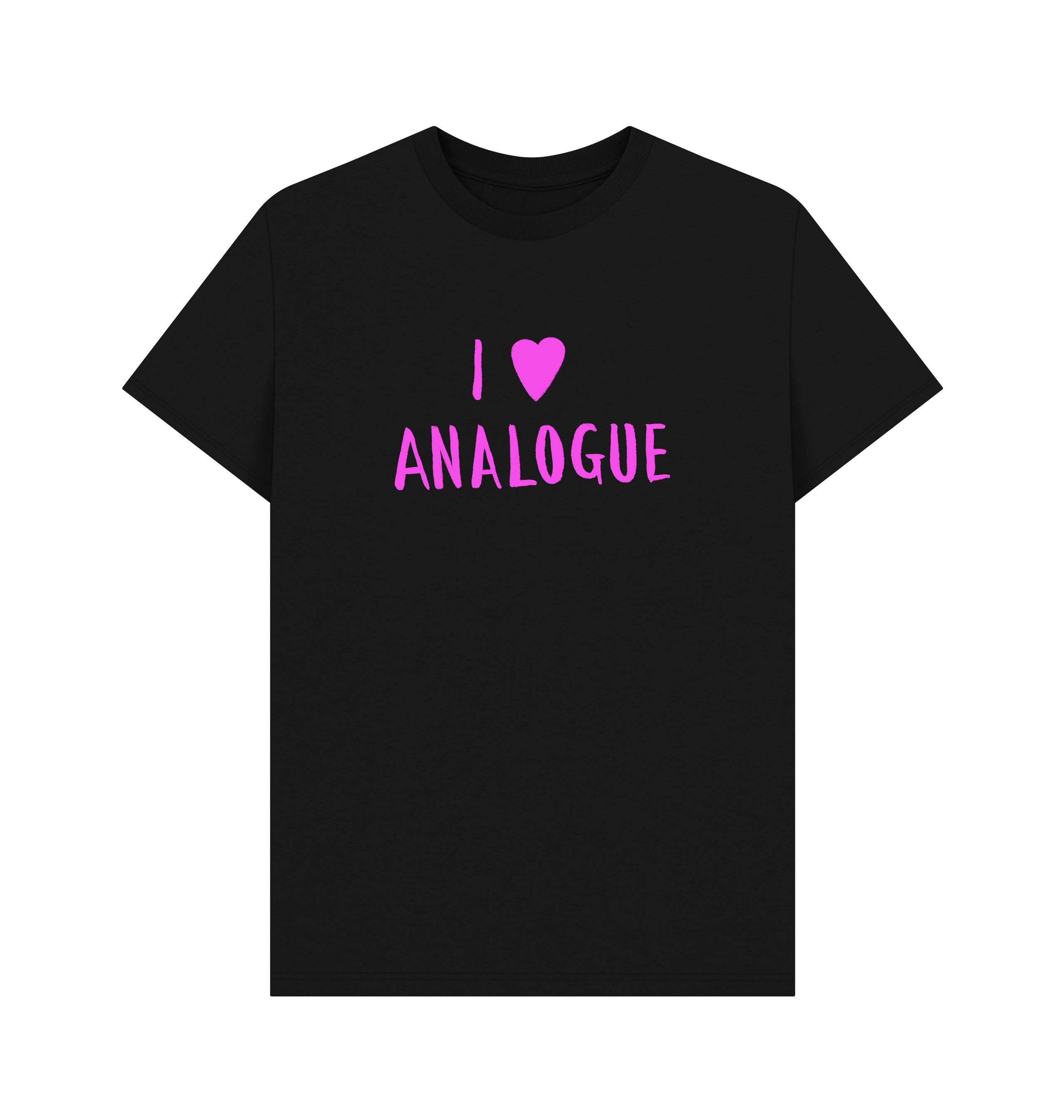 Black t-shirt with I love Analogue graphic